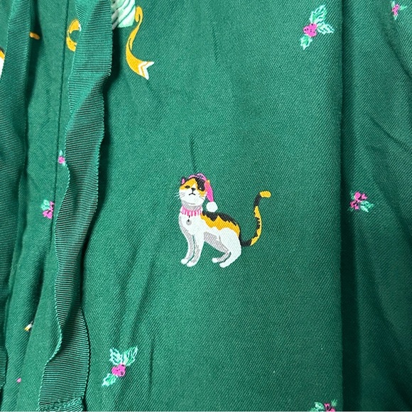 LOFT flannel kitten Cat Christmas pajamas Medium Green short sleeve pants button - Picture 5 of 16